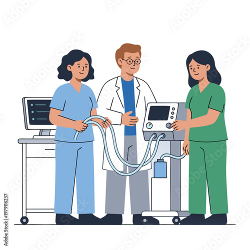 Medical Professionals Operating Ventilator Machine.