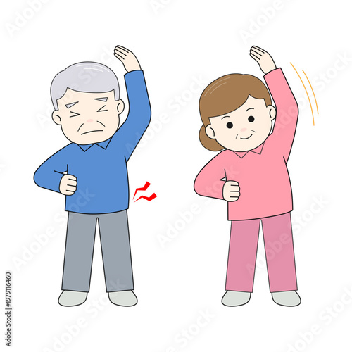 フレイル予防で体操をするシニア男女のイラスト