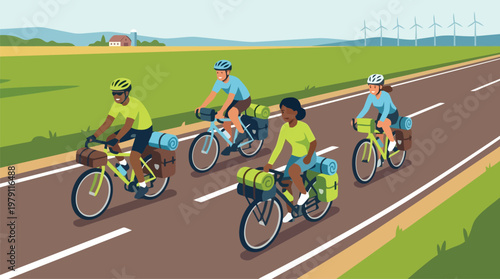 Group of cyclists riding bicycles together.