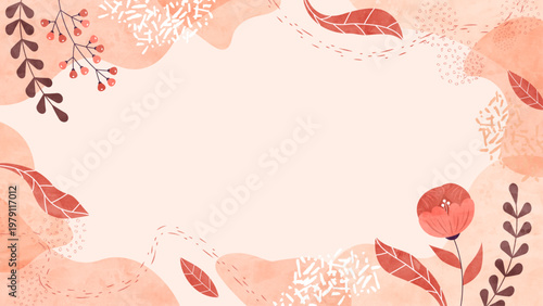 秋の植物と葉の水彩背景フレーム ノスタルジックな空気感の飾り枠