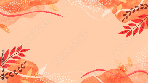 秋の植物と葉の水彩背景フレーム ノスタルジックな空気感の飾り枠