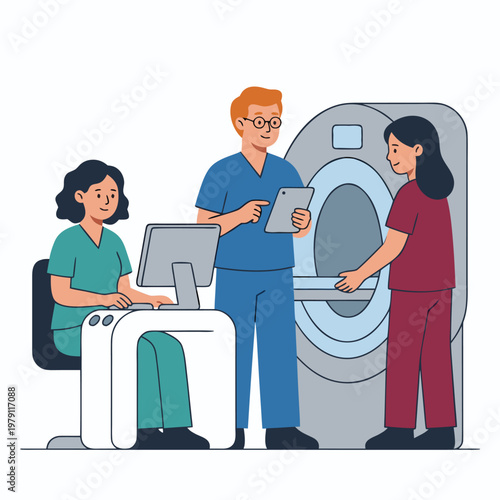 Medical Team Operating MRI Scanner in Hospital Room.