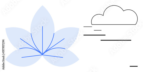 Nature, mindfulness, sustainability, harmony, serenity, environmental awareness. Abstract ion of a lotus flower with a minimal cloud design. Nature and mindfulness illustrated