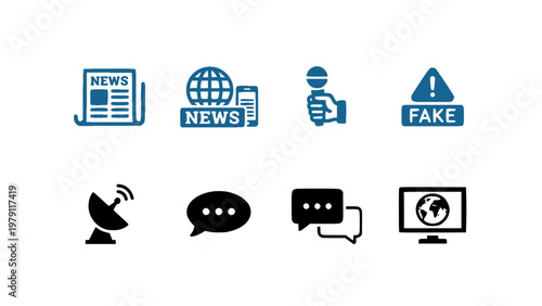 Icons showing news, messaging, and broadcasting concepts. Perfect for media and communication platforms.