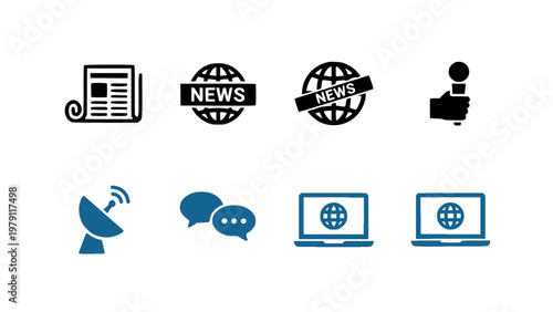 Icons representing news, communication, and digital media. Suitable for journalism and online platforms.