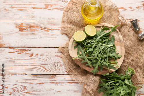Plate with fresh arugula le...