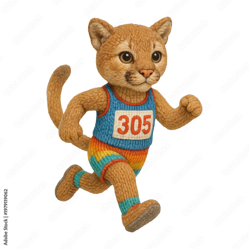 Fototapeta premium PNG Knitted cat athlete running.