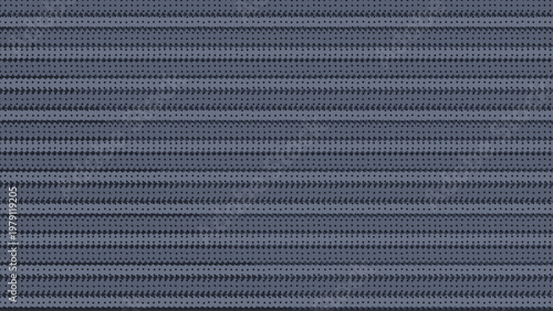 Industrial perforated metal background with dark blue steel texture, seamless metallic pattern with horizontal rows of small holes, modern architectural mesh vector for tech backdrop