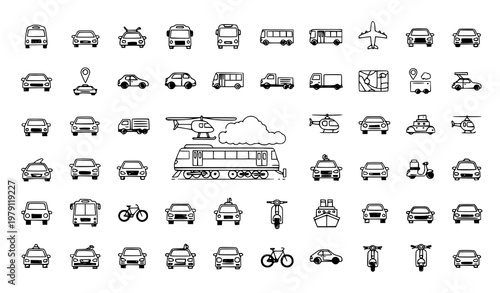 Transportation icons set vehicles and transport modes editable vector illustration