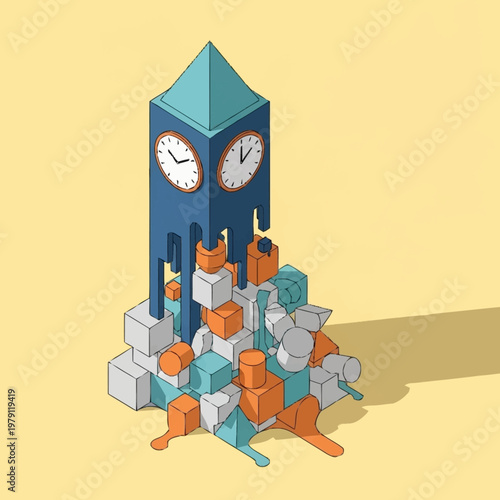 3D isometric illustration of a clock tower.