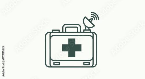 First Aid Kit with Satellite Dish - Emergency Medical Communication Concept