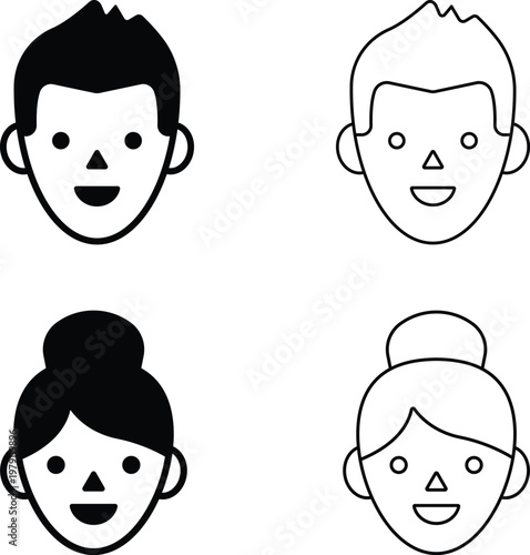 Set of Smiling Male and Female Head Icons