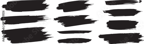 Photography Abstract brush strokes collection diverse black paint swashes on white backgroun