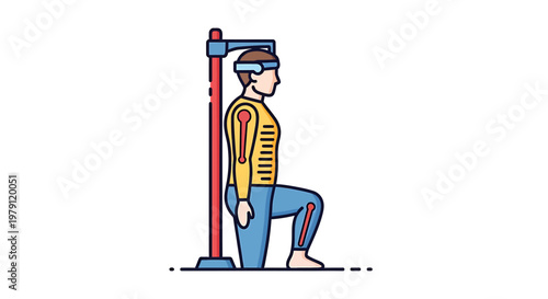 Man in medical device for posture correction and body alignment check