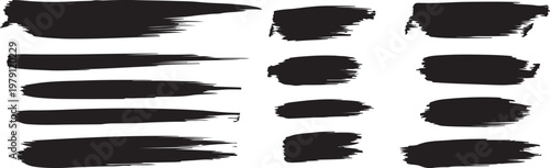 Abstract brush strokes collection black paint textures on white background
