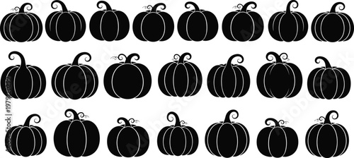 Pumpkin silhouettes collection for Halloween and autumn design, black vector set with decorative gourds for seasonal decoration and harvest themes
