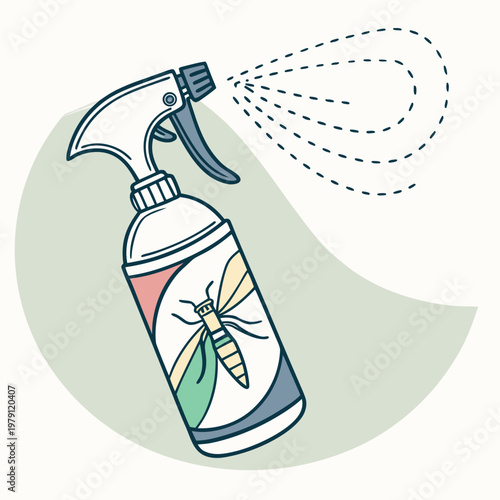 Insecticide spray bottle vector graphic for wasp repellent, pest control chemical with liquid mist spray design.