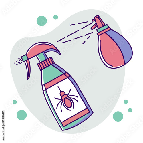Pest control spray bottles vector illustration with insect symbol, household insecticide and bug repellent concept.