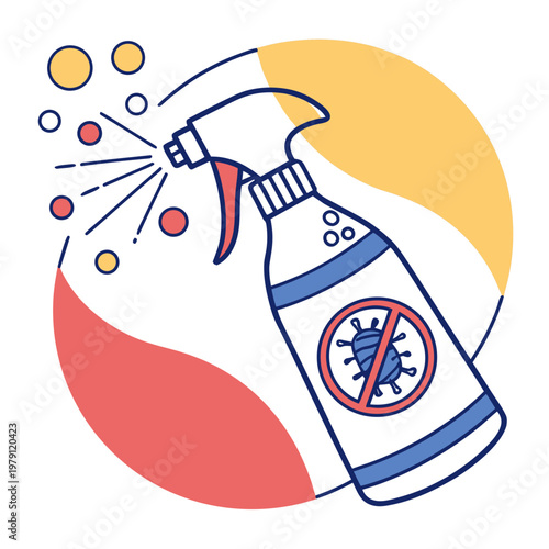 Antibacterial spray bottle vector illustration for disinfection, sanitizer and hygiene concept, pest control product for insects.