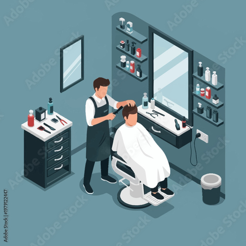 a man getting a haircut by a barber.