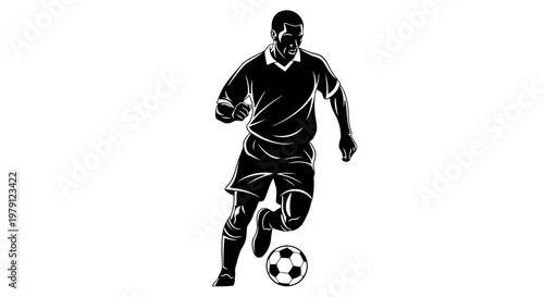 A soccer player in action, dribbling the ball with skill and precision on the field.