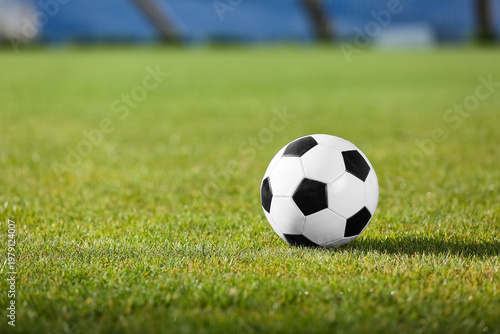 Soccer ball on green stadiu...