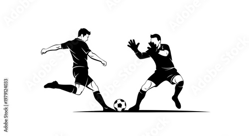 Two soccer players competing for the ball in a dynamic scene.