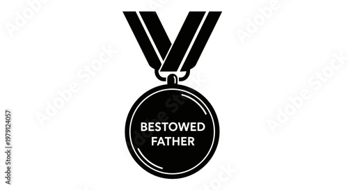 A medal with the inscription bestowed father hanging from a ribbon.