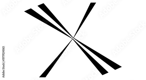 A simple graphic design element featuring intersecting black lines on a white background.