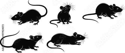A collection of black silhouettes depicting several mice in varying poses and orientations high quality professional detailed modern elegant stylish clean