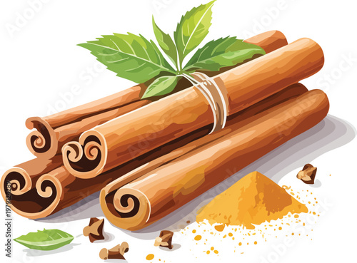Watercolor_cinnamon_illustration_Flour_GenerativeAi