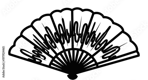 A simple black and white line drawing of a traditional asian fan.