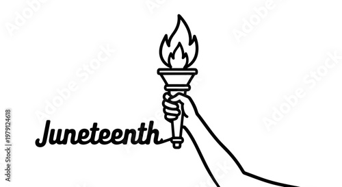 A hand holding a torch with the word juneteenth written beside it, symbolizing freedom and celebration.