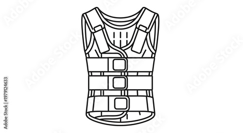Medical back brace vest, orthopedic support, posture corrector, outline drawing