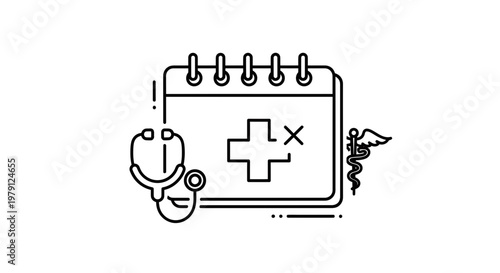 Medical Calendar Appointment Icon with Stethoscope and Caduceus Symbol