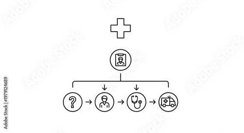 Medical care flowchart: patient journey from diagnosis to ambulance transport
