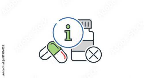 Medical Information Icon with Pills and Bottle, Health Care Concept