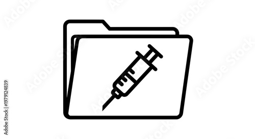 Medical Folder Icon with Syringe Symbol, Healthcare Data Management Concept