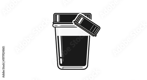 Medical Urine Sample Cup with Open Lid, Laboratory Test Container Icon