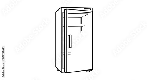 Open Refrigerator Freezer Icon, Isolated on White Background, Kitchen Appliance