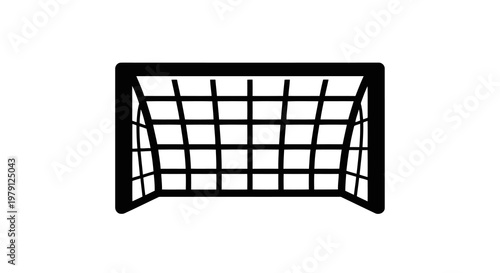 A simple black and white image of a soccer goal net against a plain white background.