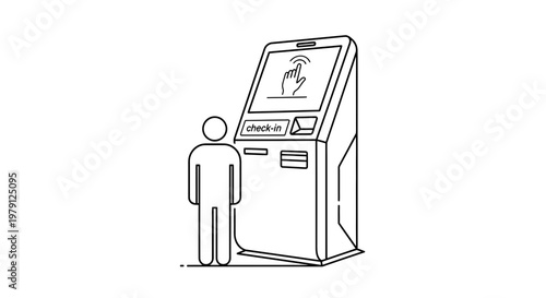Person using self check-in kiosk machine for travel or hotel
