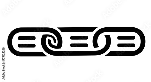 A stylized chain link icon with bold black lines and white background.