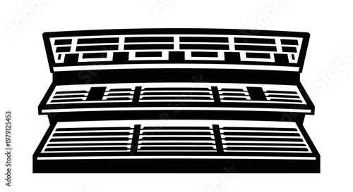 A simple black and white graphic of a three-tiered serving dish.