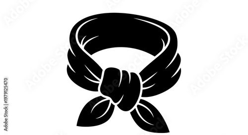 A stylish black neckerchief with a knotted front against a white background.
