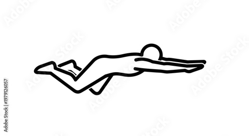 Simple black line drawing of a person swimming on their back in a relaxed pose.