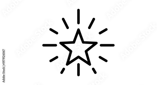 A simple black star icon with radiating lines on a white background.