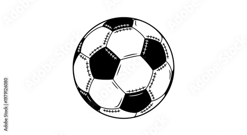 A simple black and white illustration of a soccer ball on a plain white background.