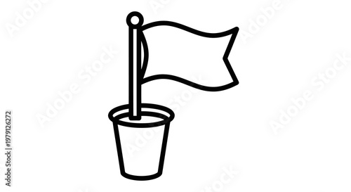 A simple line drawing of a flag in a pot, waving gently in the breeze.