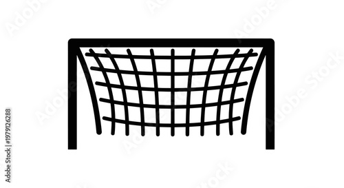 Simple black and white illustration of a soccer goal on a plain background.